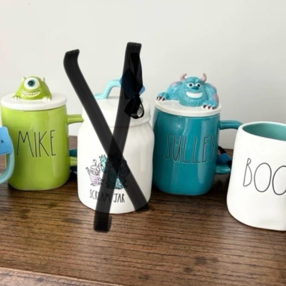 Rae Dunn Monsters Inc Bundle - Mike and Sulley Mugs with Toppers